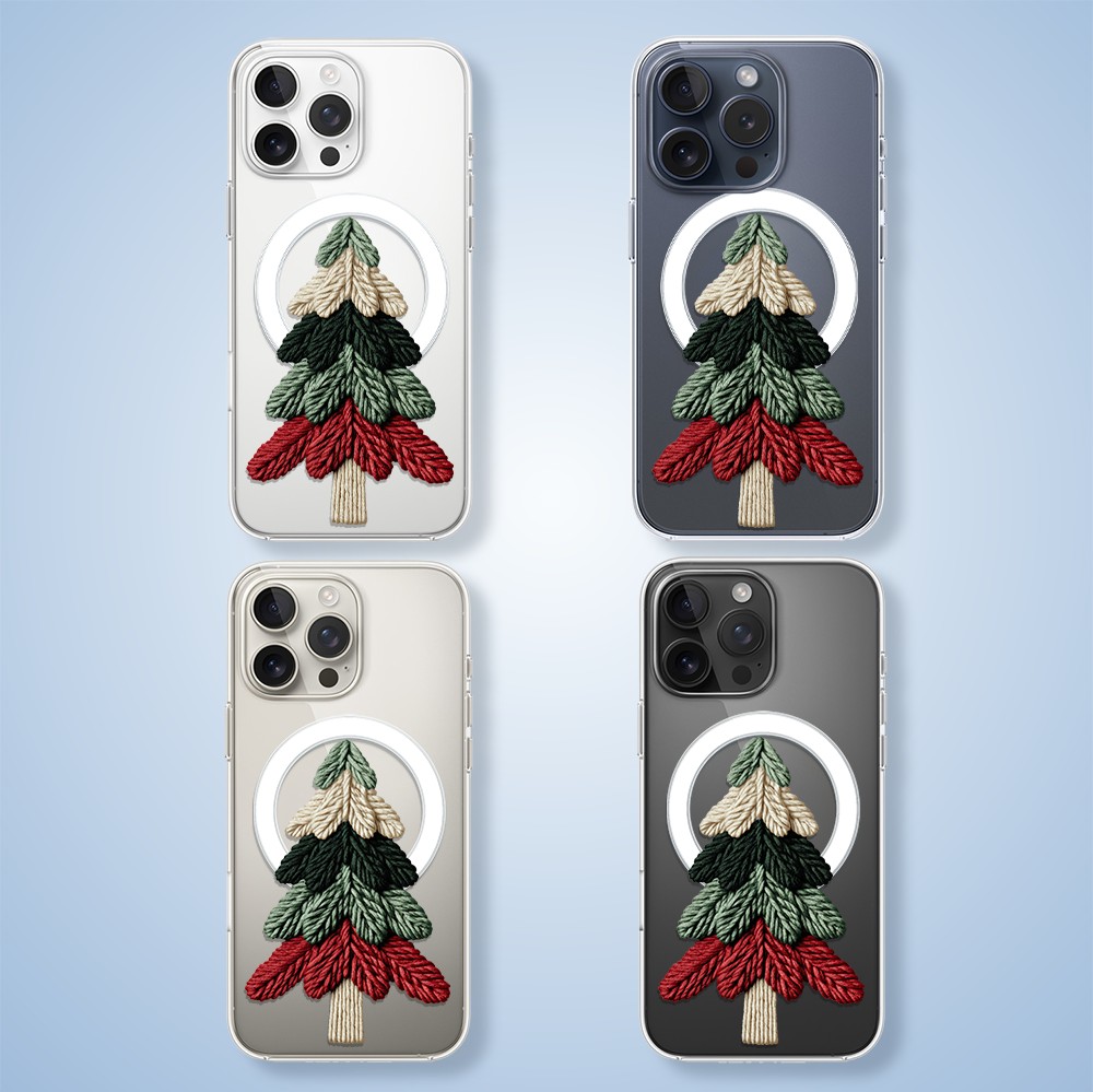 Etui do iPhone 15 Pro Max z MagSafe, Przytulne święta, Dziana choinka, przeźroczyste2