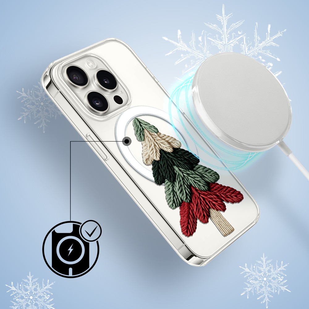 Etui do iPhone 15 Pro Max z MagSafe, Przytulne święta, Dziana choinka, przeźroczyste3