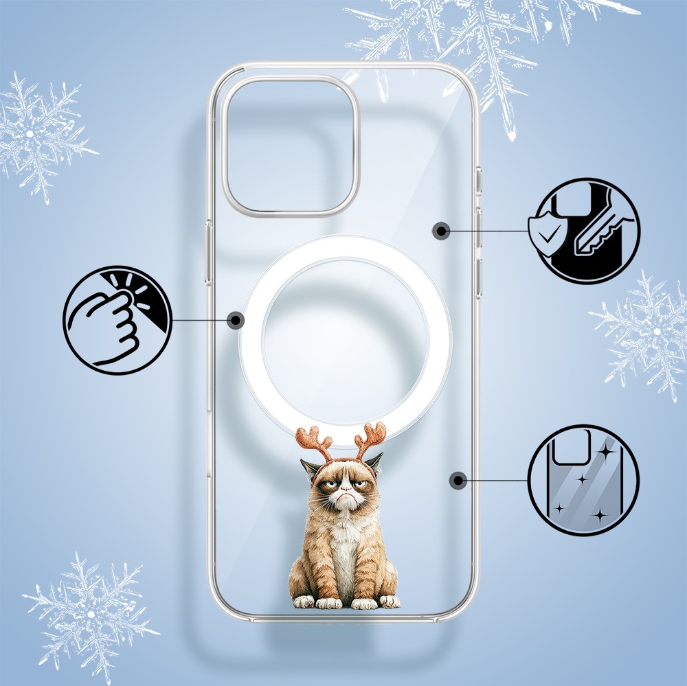 Etui do iPhone 15 Pro Max z MagSafe, Przytulne święta, Kot który nie chciał być reniferem, przeźroczyste1