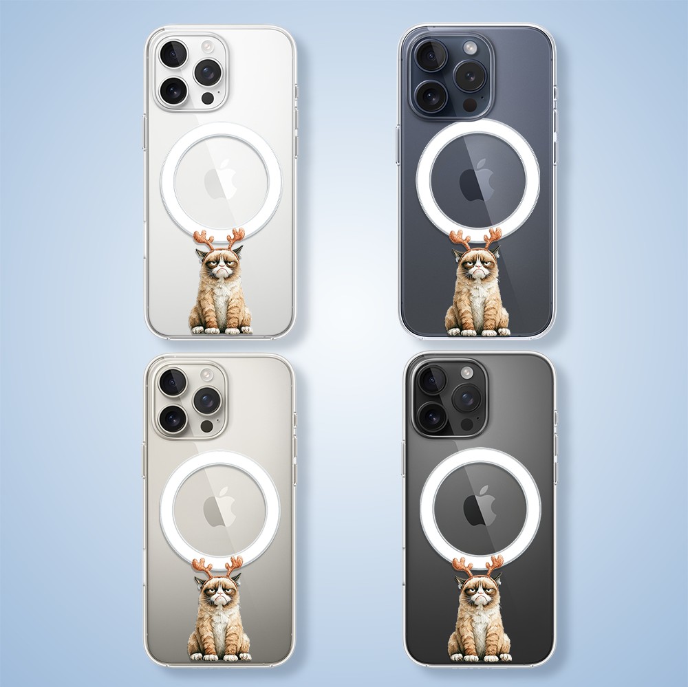 Etui do iPhone 15 Pro Max z MagSafe, Przytulne święta, Kot który nie chciał być reniferem, przeźroczyste2