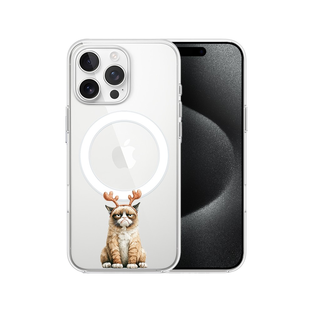 Etui do iPhone 15 Pro z MagSafe, Przytulne święta, Kot który nie chciał być reniferem, przeźroczyste