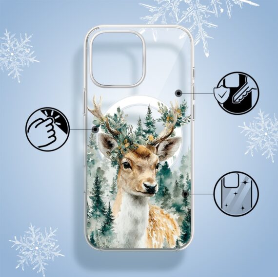 Etui do iPhone 15 Pro Max z MagSafe, Przytulne święta, Leśny Jelonek, przeźroczyste1