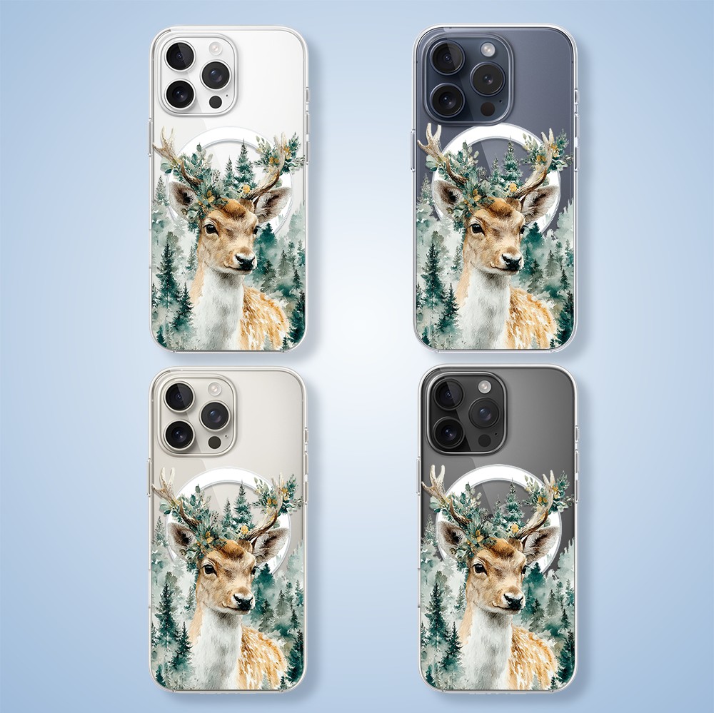 Etui do iPhone 15 Pro Max z MagSafe, Przytulne święta, Leśny Jelonek, przeźroczyste2