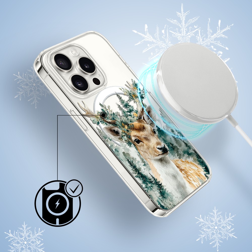 Etui do iPhone 15 Pro Max z MagSafe, Przytulne święta, Leśny Jelonek, przeźroczyste3