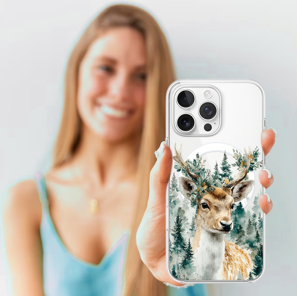 Etui do iPhone 15 Pro Max z MagSafe, Przytulne święta, Leśny Jelonek, przeźroczyste4