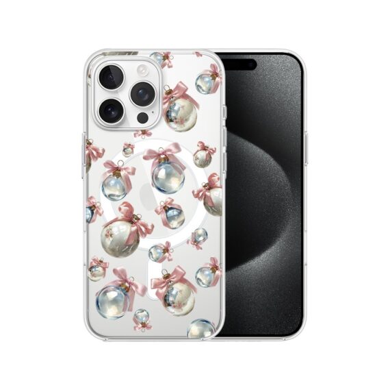 Etui do iPhone 15 Pro Max z MagSafe, Przytulne święta, Pastelowe bombki, przeźroczyste7
