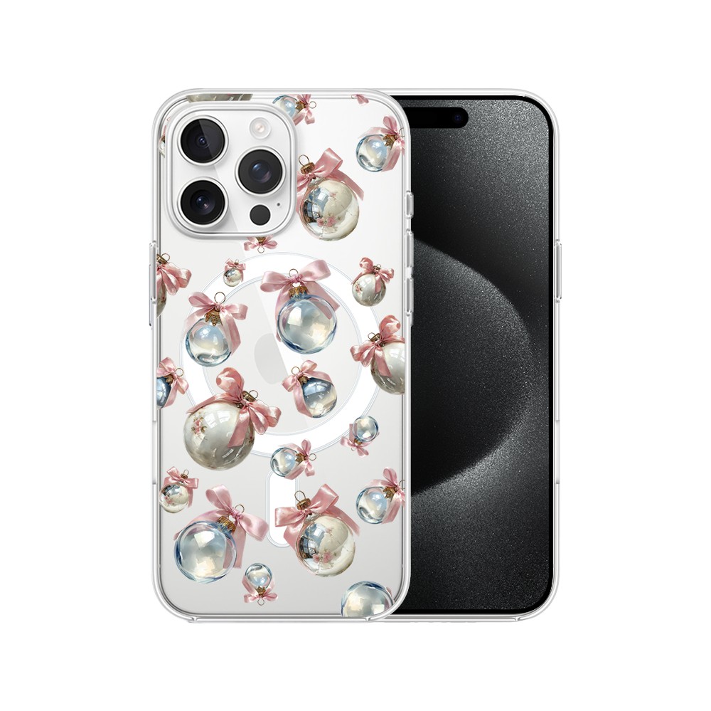 Etui do iPhone 15 Pro Max z MagSafe, Przytulne święta, Pastelowe bombki, przeźroczyste