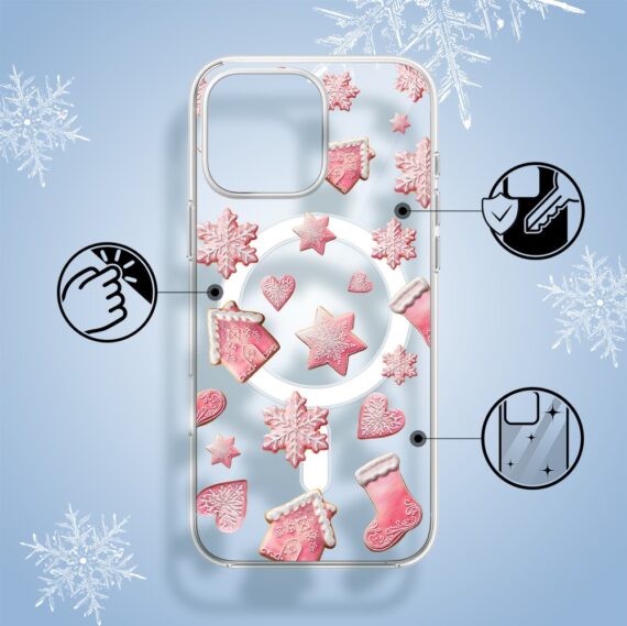 Etui do iPhone 15 Pro Max z MagSafe, Przytulne święta, Różowe pierniczki, przeźroczyste1