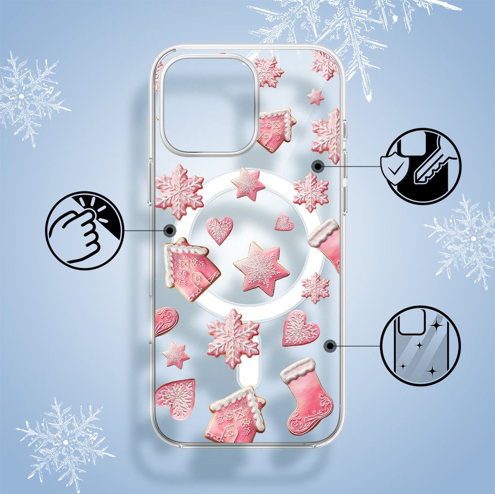 Etui do iPhone 15 Pro Max z MagSafe, Przytulne święta, Różowe pierniczki, przeźroczyste1
