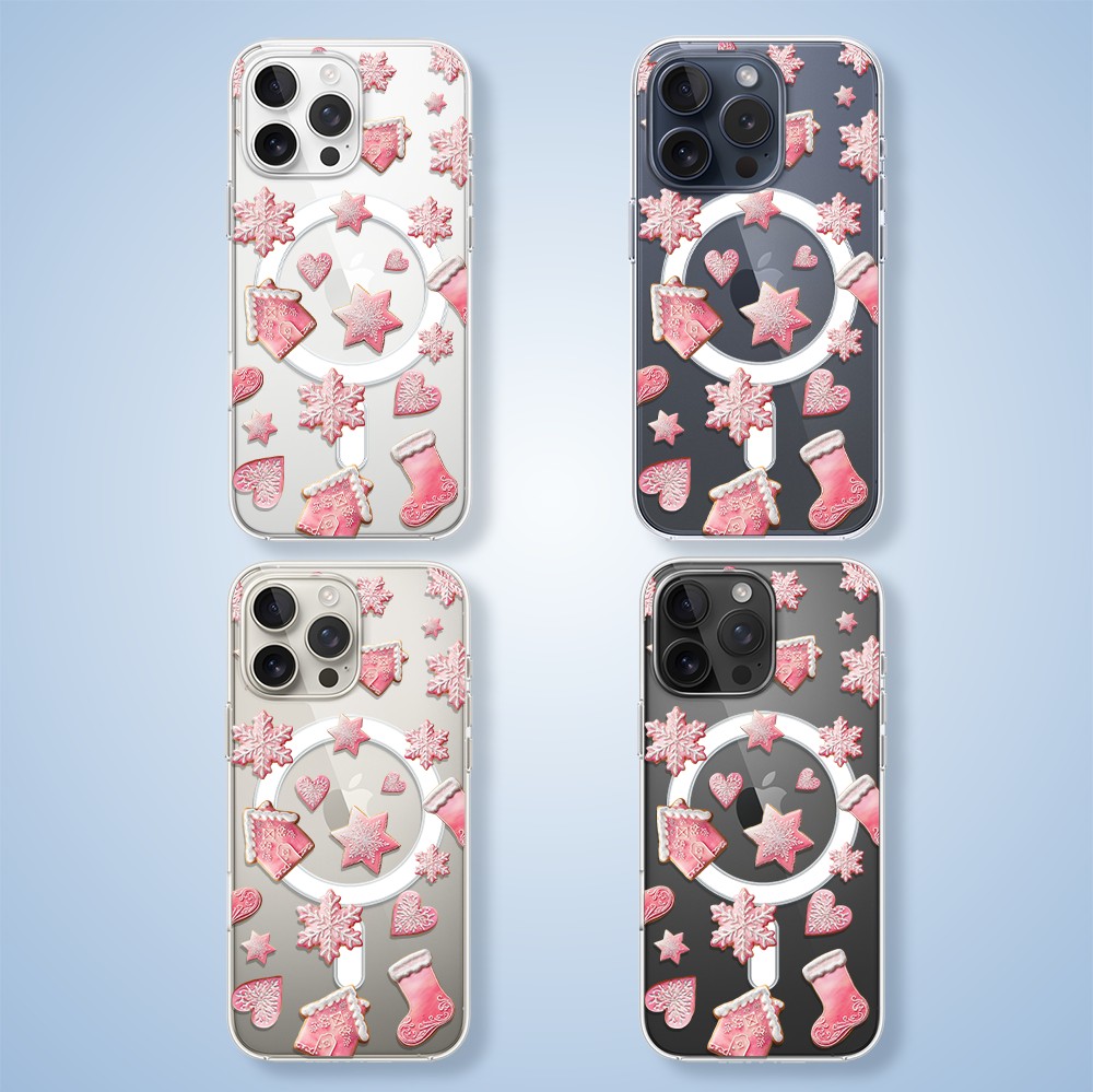 Etui do iPhone 15 Pro Max z MagSafe, Przytulne święta, Różowe pierniczki, przeźroczyste2