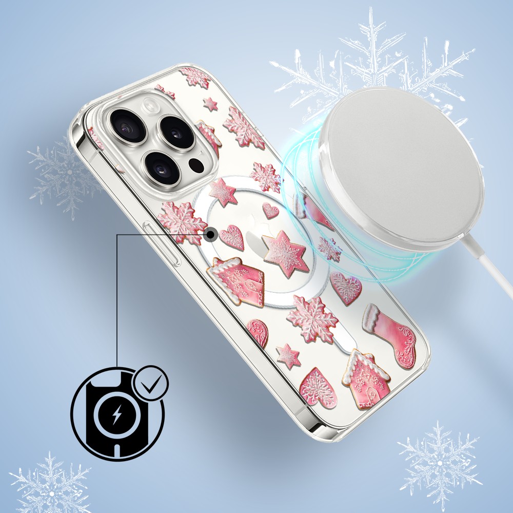 Etui do iPhone 15 Pro Max z MagSafe, Przytulne święta, Różowe pierniczki, przeźroczyste3