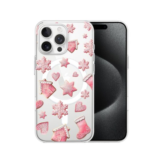 Etui do iPhone 15 Pro Max z MagSafe, Przytulne święta, Różowe pierniczki, przeźroczyste7