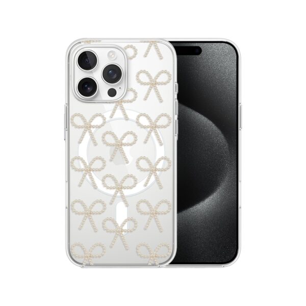 Etui do iPhone 15 Pro Max z MagSafe, Przytulne święta, Złote kokardki, przeźroczyste7