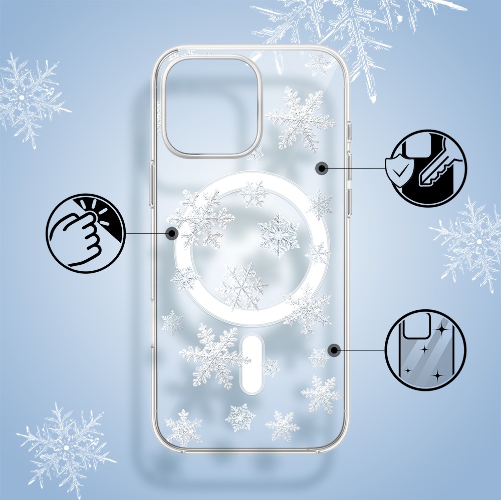 Etui do iPhone 15 Pro Max z MagSafe, Zimowa Magia, Delikatne płatki śniegu, przeźroczyste1