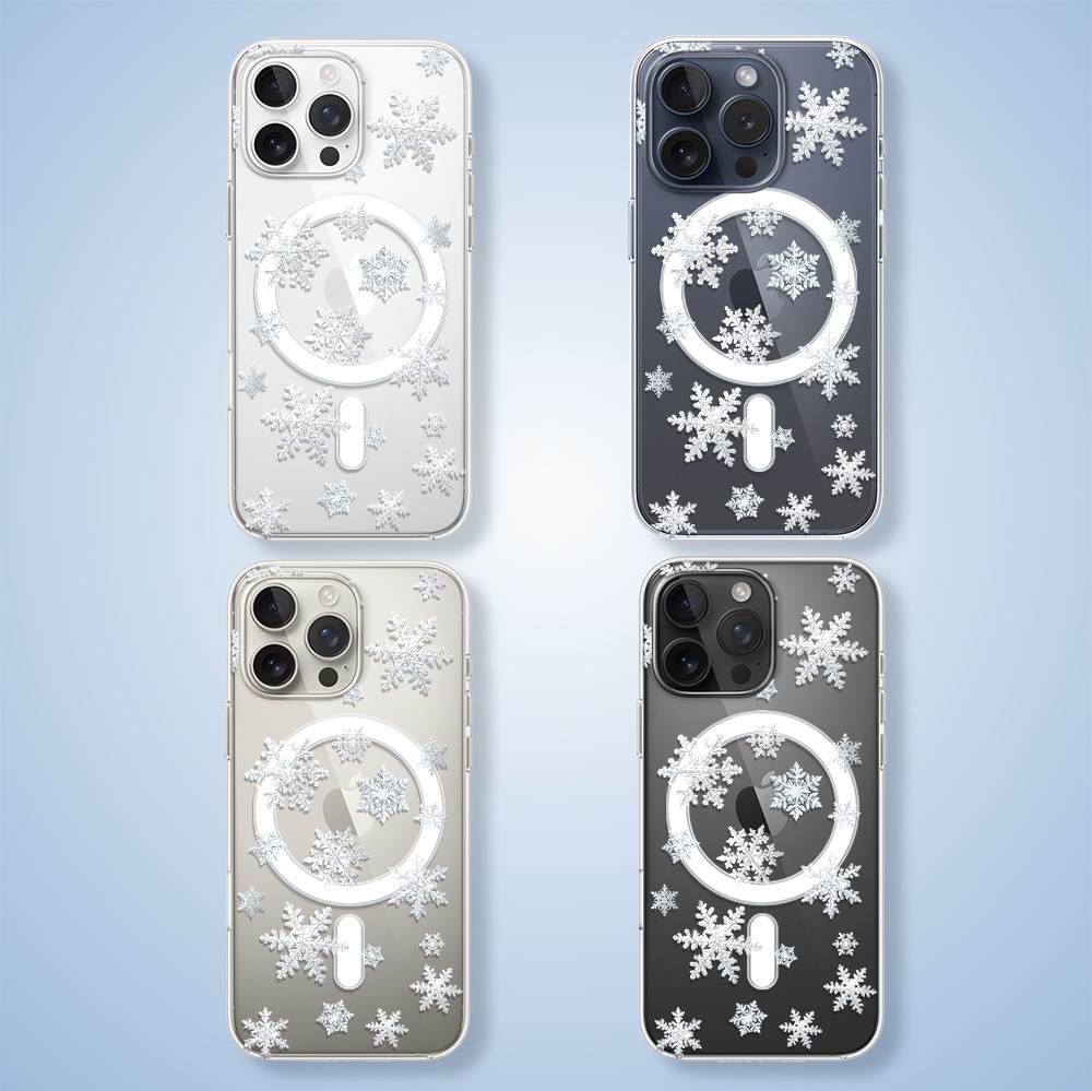 Etui do iPhone 15 Pro Max z MagSafe, Zimowa Magia, Delikatne płatki śniegu, przeźroczyste2