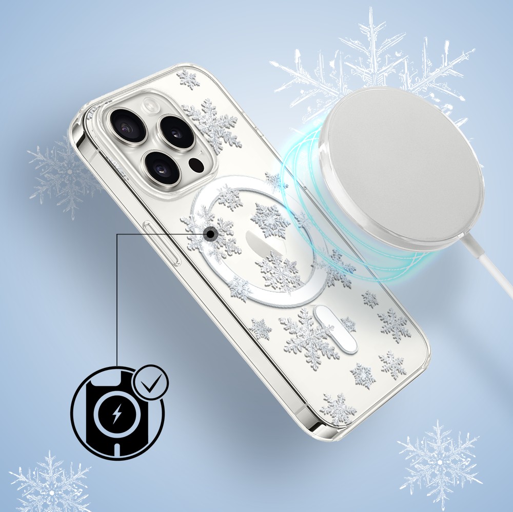 Etui do iPhone 15 Pro Max z MagSafe, Zimowa Magia, Delikatne płatki śniegu, przeźroczyste3