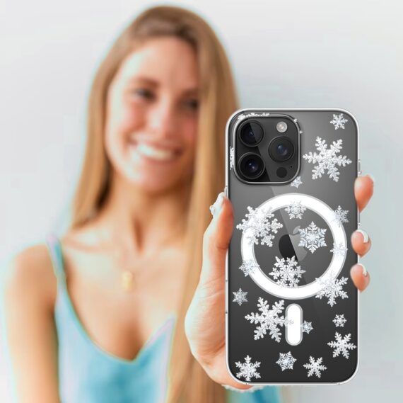 Etui do iPhone 15 Pro Max z MagSafe, Zimowa Magia, Delikatne płatki śniegu, przeźroczyste4