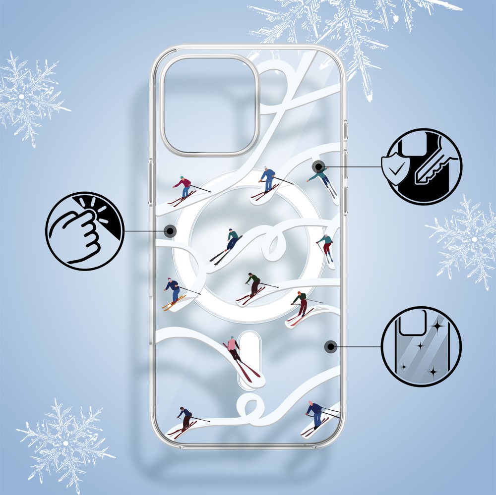 Etui do iPhone 15 Pro Max z MagSafe, Zimowa Magia, Narciarskie wiraże, przeźroczyste1