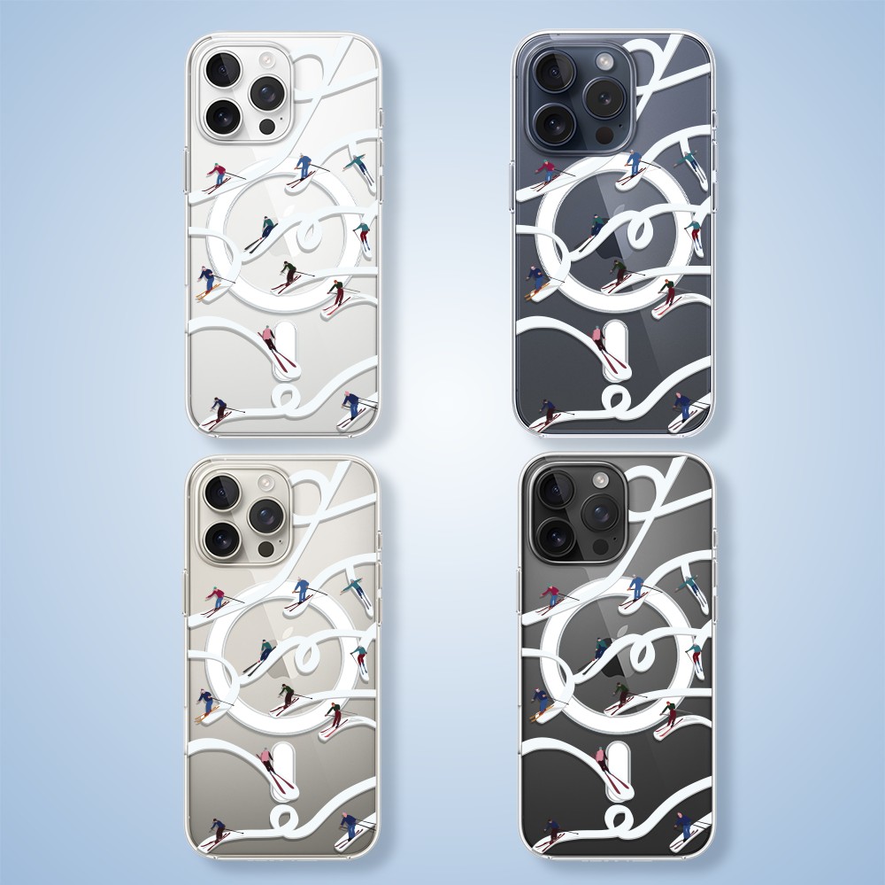 Etui do iPhone 15 Pro Max z MagSafe, Zimowa Magia, Narciarskie wiraże, przeźroczyste2