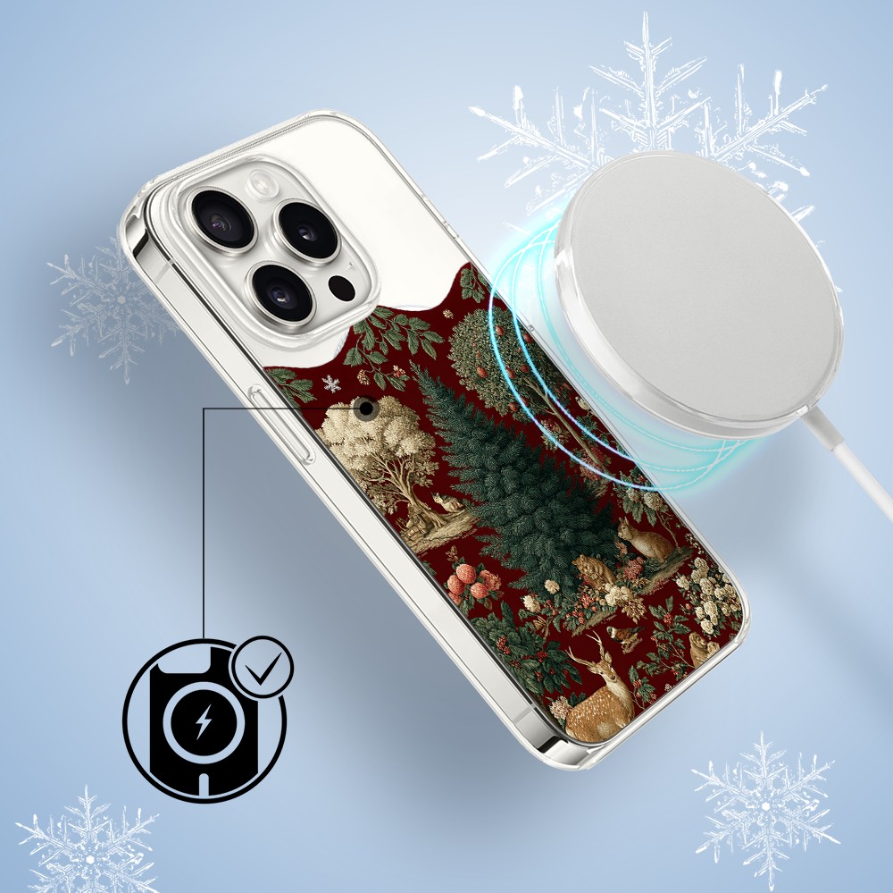 Etui do iPhone 15 Pro Max z MagSafe, Zimowa Magia, Świąteczny las, przeźroczyste3