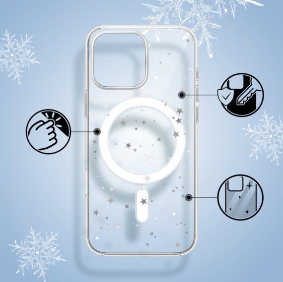 Etui do iPhone 15 Pro Max z MagSafe, Zimowa Magia, Szampańskie gwiazdki, przeźroczyste1