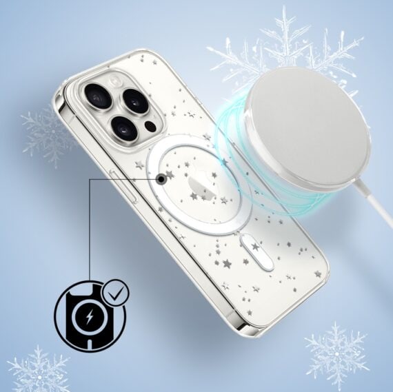 Etui do iPhone 15 Pro Max z MagSafe, Zimowa Magia, Szampańskie gwiazdki, przeźroczyste3