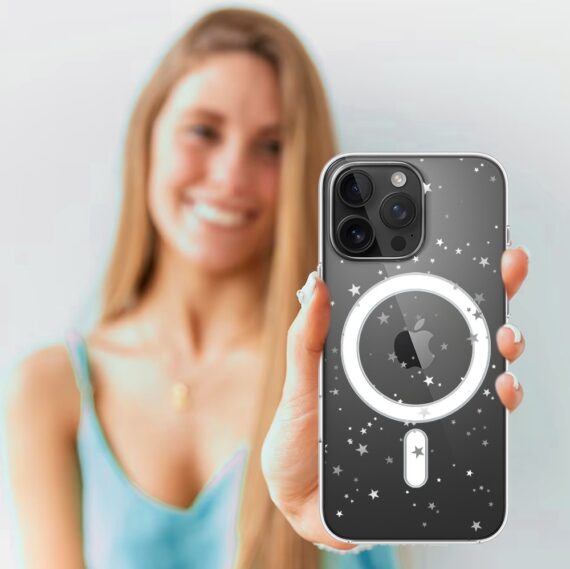 Etui do iPhone 15 Pro Max z MagSafe, Zimowa Magia, Szampańskie gwiazdki, przeźroczyste4