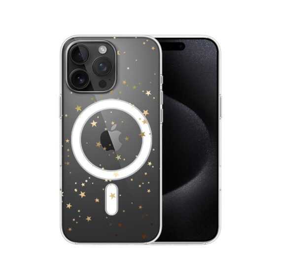 Etui do iPhone 15 Pro Max z MagSafe, Zimowa Magia, Złote gwiazdki, przeźroczyste7