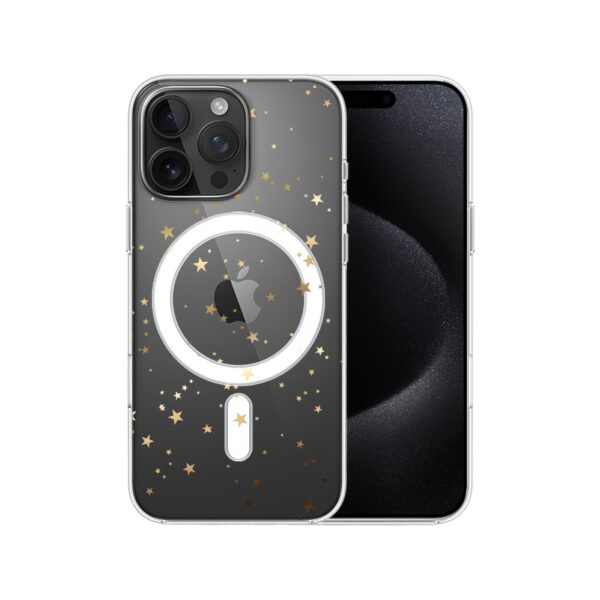 Etui do iPhone 15 Pro Max z MagSafe, Zimowa Magia, Złote gwiazdki, przeźroczyste7
