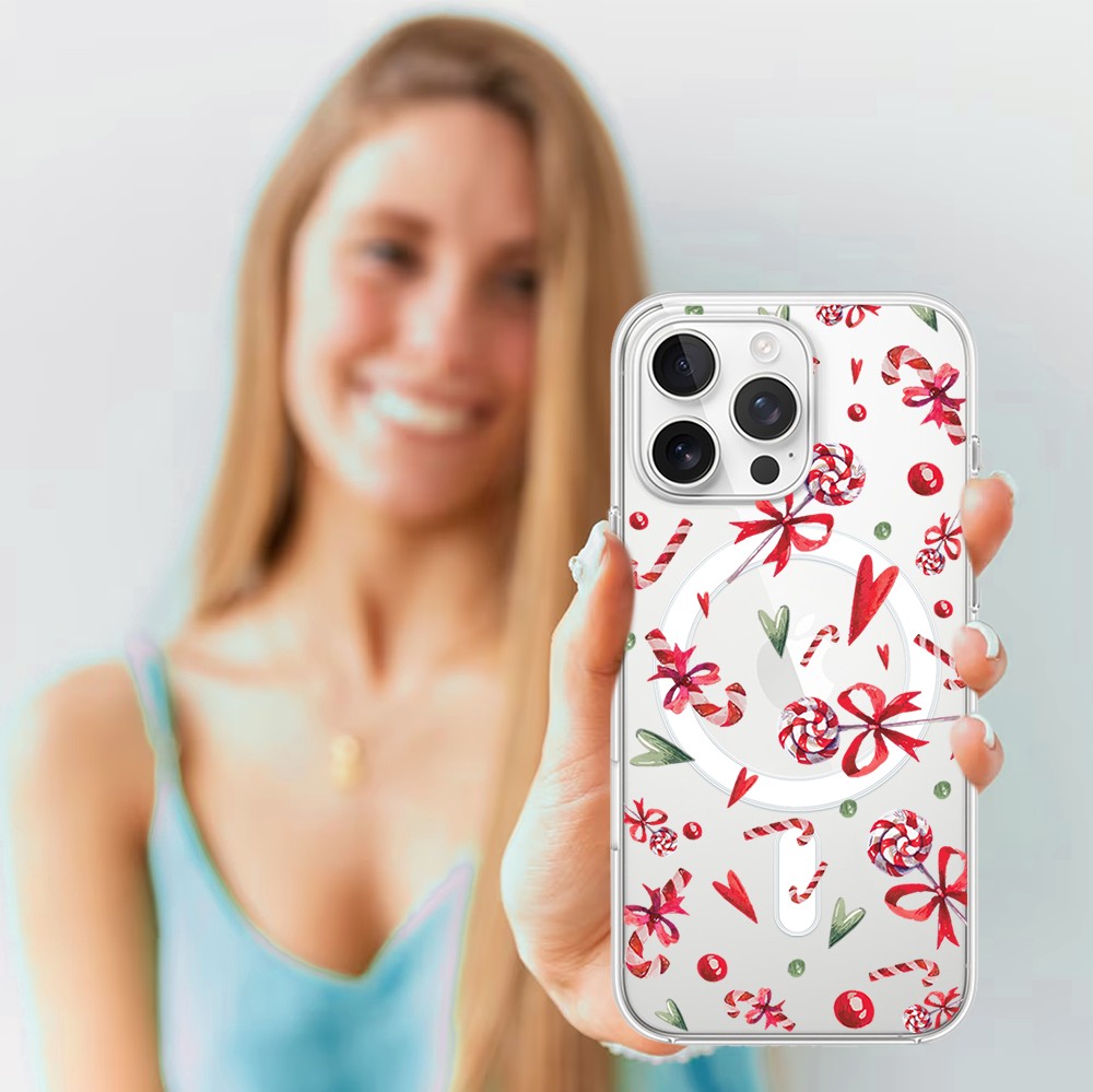 Etui do iPhone 15 Pro Max z MagSafe, cukierki świąteczne, przeźroczyste 15 pro-4