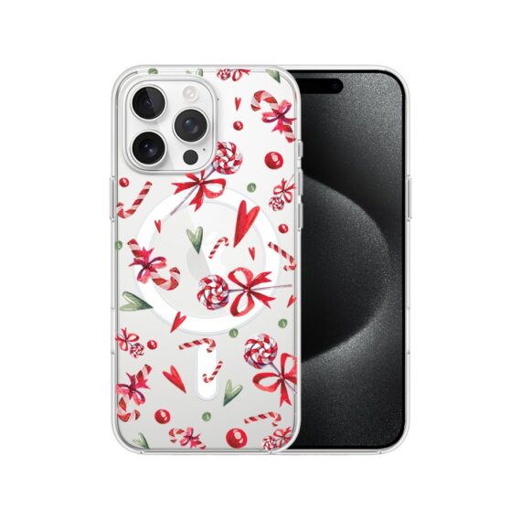 Etui do iPhone 15 Pro Max z MagSafe, cukierki świąteczne, przeźroczyste 15 pro