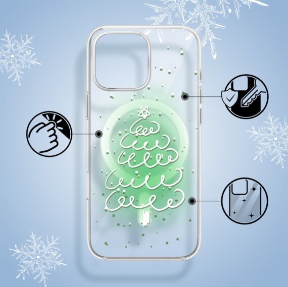 Etui do iPhone 15 Pro Max z MagSafe, malowana choinka na zielonym świetle, przeźroczyste 15 pro-1