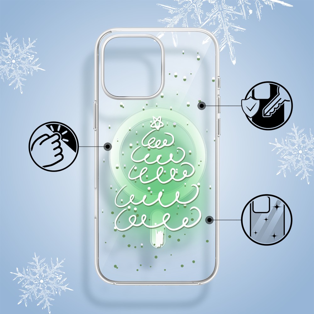 Etui do iPhone 15 Pro Max z MagSafe, malowana choinka na zielonym świetle, przeźroczyste 15 pro-1
