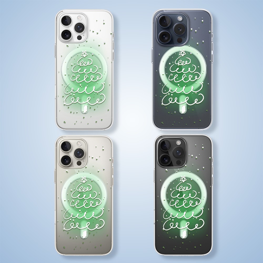 Etui do iPhone 15 Pro Max z MagSafe, malowana choinka na zielonym świetle, przeźroczyste 15 pro-2