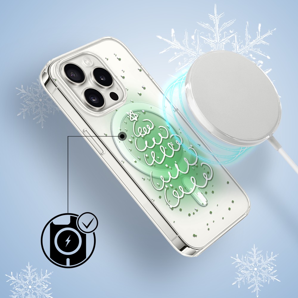 Etui do iPhone 15 Pro Max z MagSafe, malowana choinka na zielonym świetle, przeźroczyste 15 pro-3