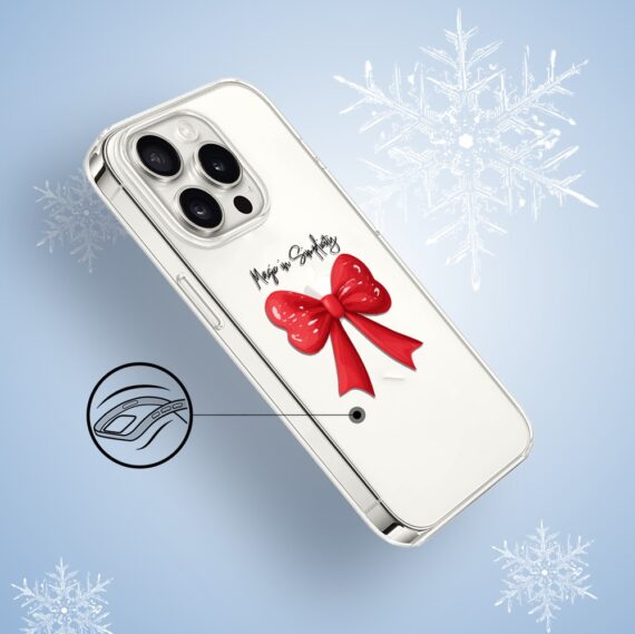 Etui do iPhone 15 Pro, Przytulne święta, Czerwona kokarda, przeźroczyste3