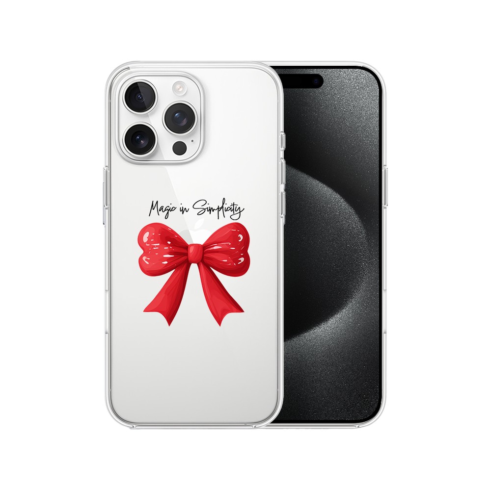 Etui do iPhone 15 Pro Max, Przytulne święta, Czerwona kokarda, przeźroczyste