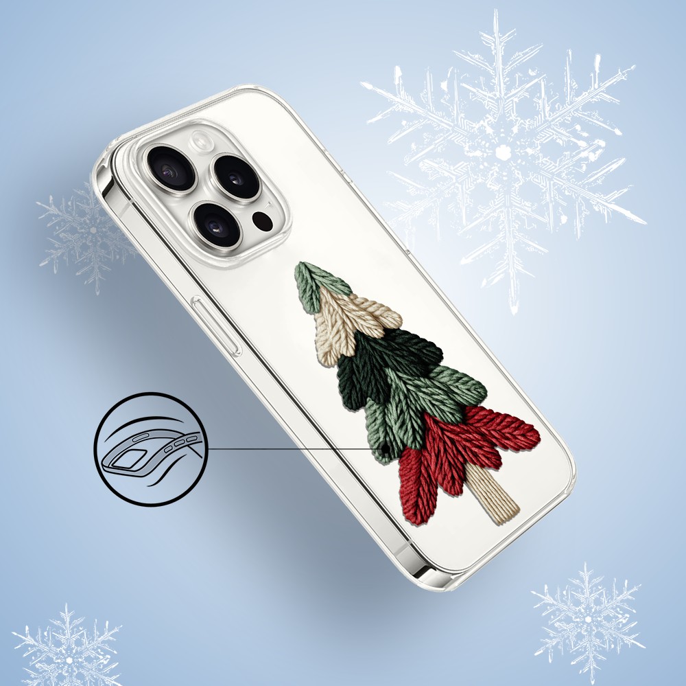 Etui do iPhone 15 Pro, Przytulne święta, Dziana choinka, przeźroczyste3