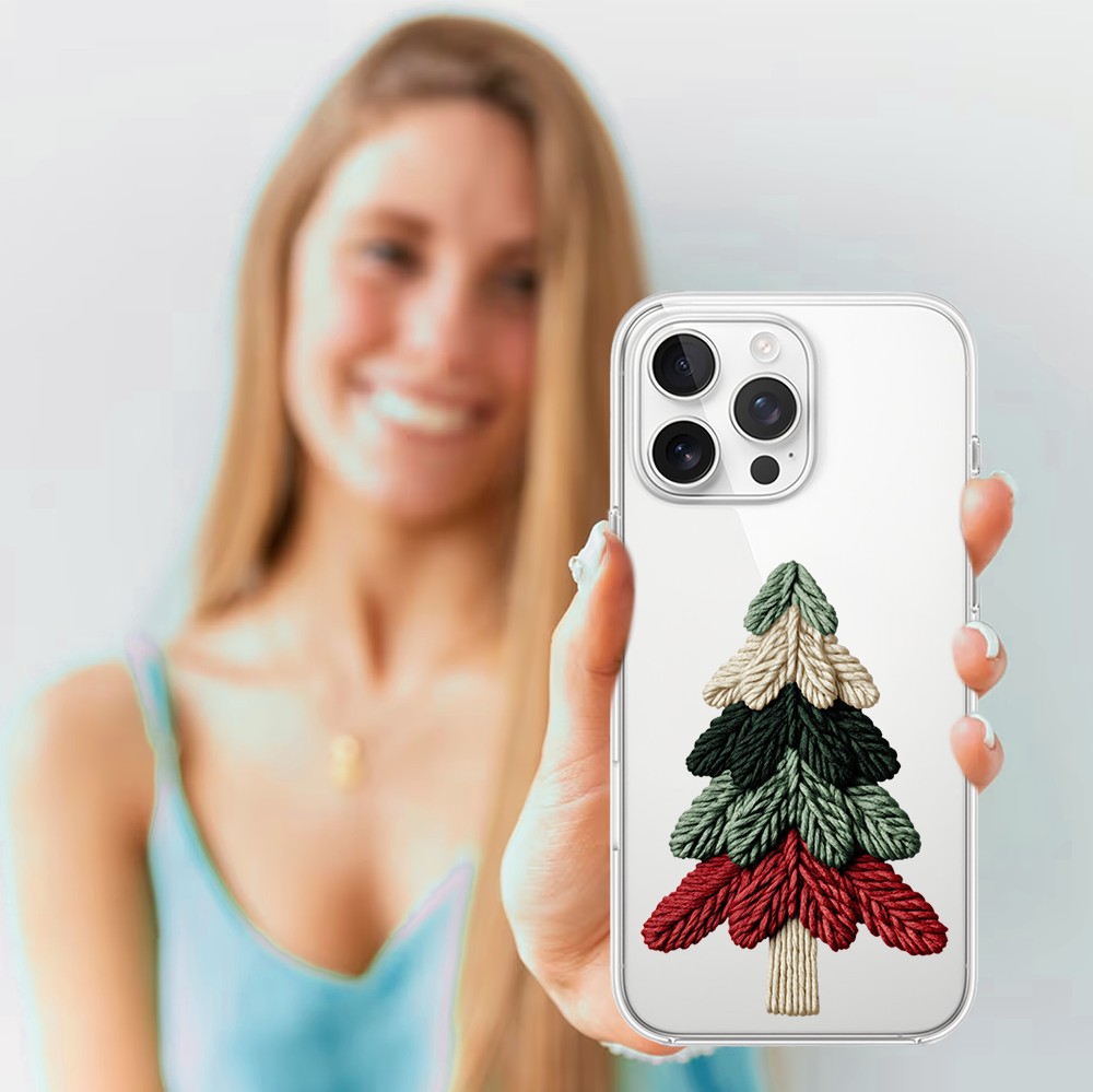 Etui do iPhone 15 Pro, Przytulne święta, Dziana choinka, przeźroczyste4