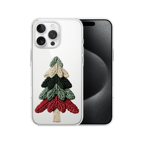 Etui do iPhone 15 Pro, Przytulne święta, Dziana choinka, przeźroczyste