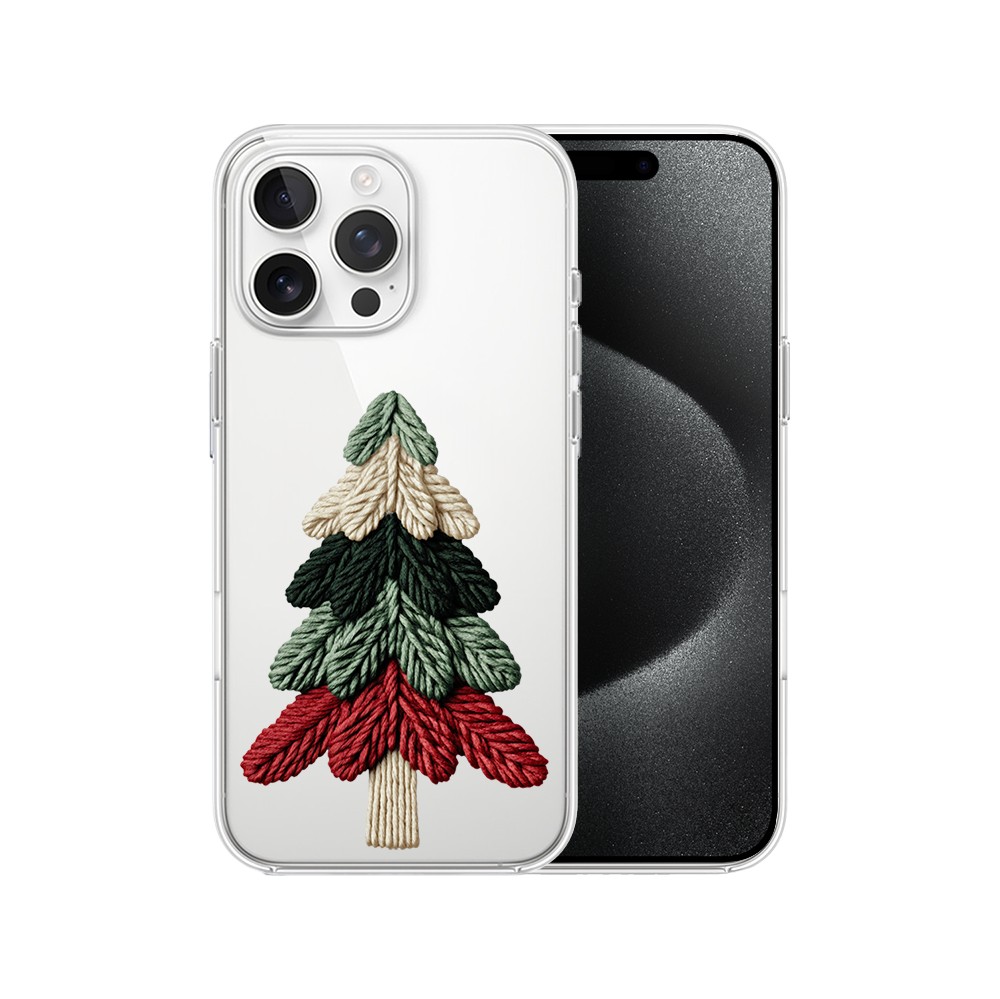 Etui do iPhone 15 Pro Max, Przytulne święta, Dziana choinka, przeźroczyste