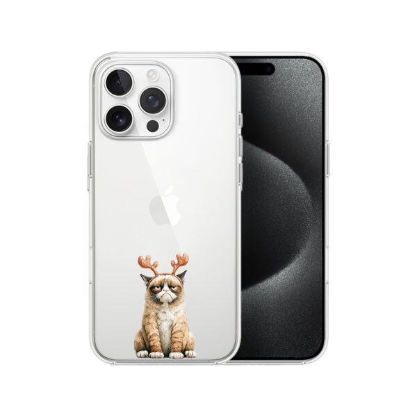 Etui do iPhone 15 Pro, Przytulne święta, Kot który nie chciał być reniferem, przeźroczyste