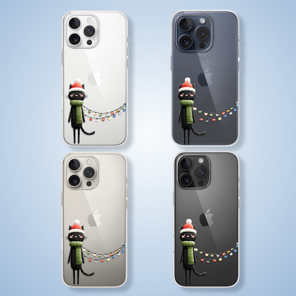 Etui do iPhone 15 Pro, Przytulne święta, Kot przebrany za elfa, przeźroczyste2