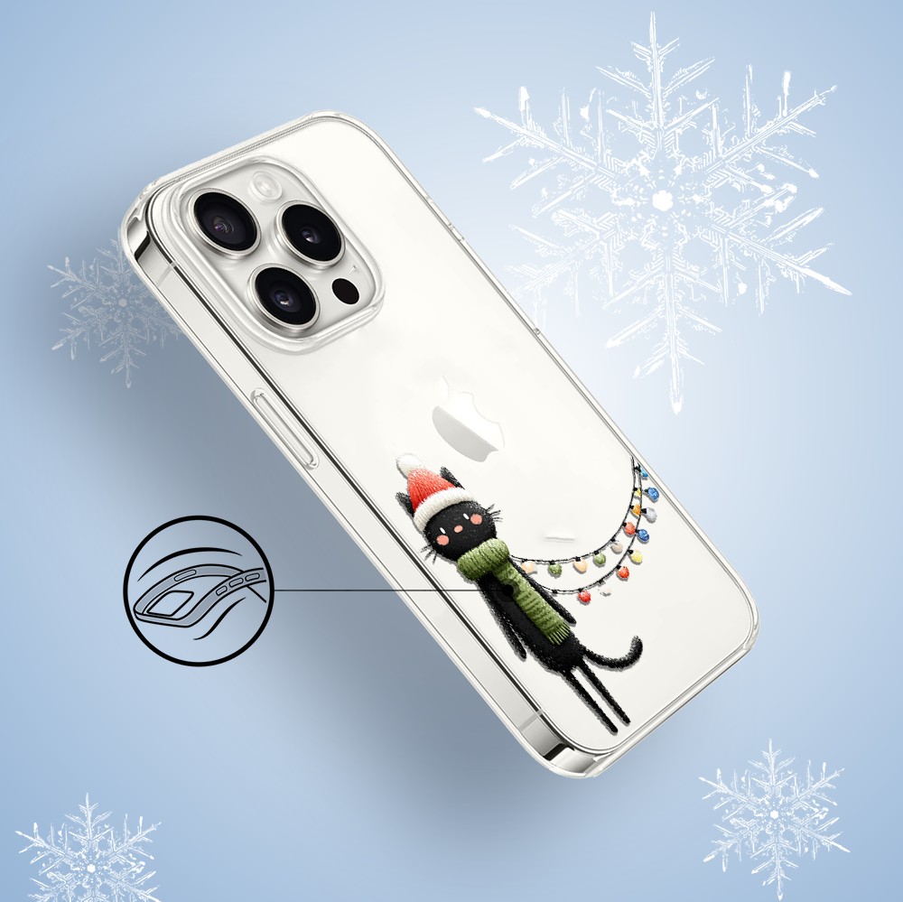 Etui do iPhone 15 Pro, Przytulne święta, Kot przebrany za elfa, przeźroczyste3
