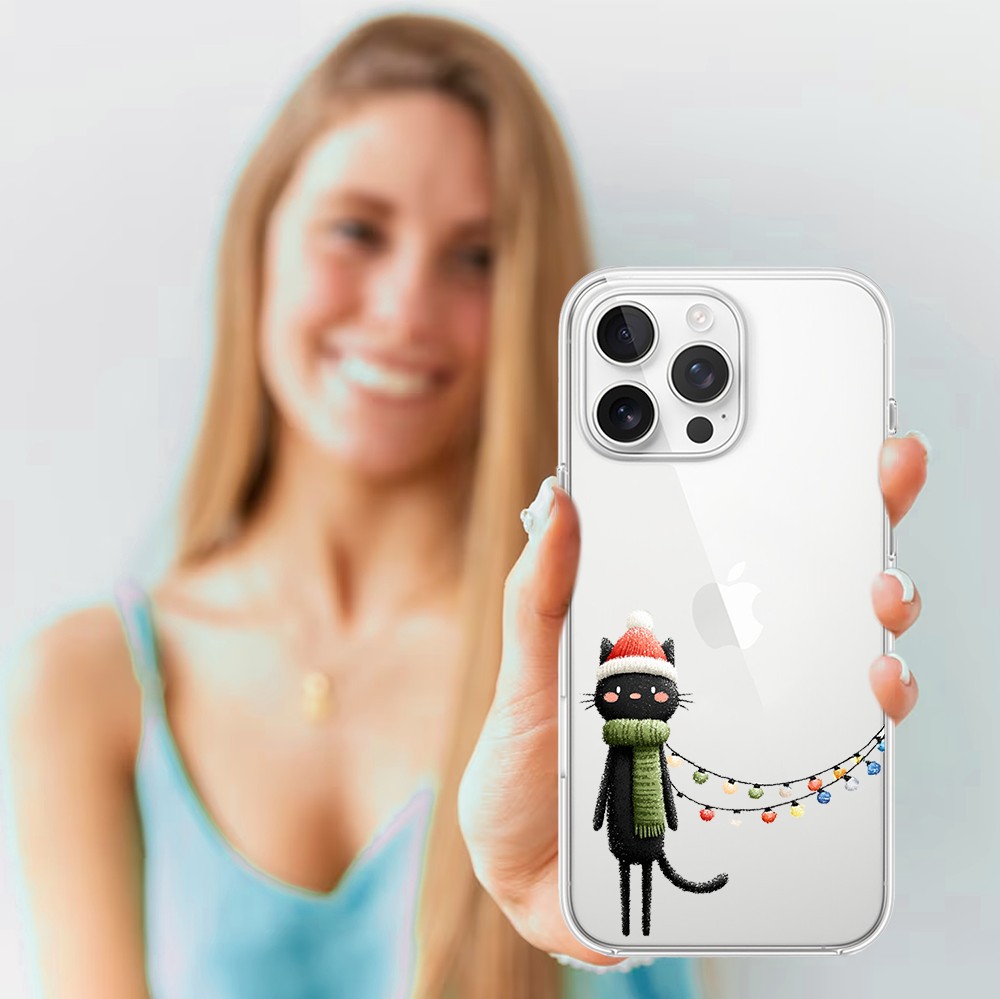 Etui do iPhone 15 Pro, Przytulne święta, Kot przebrany za elfa, przeźroczyste4