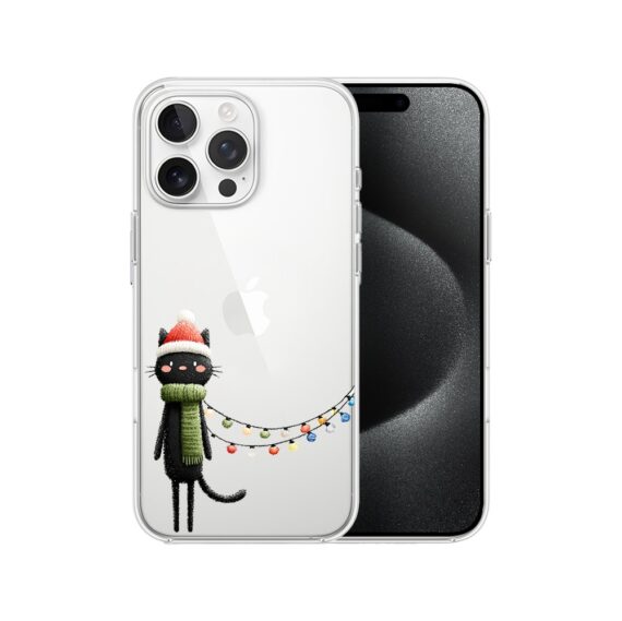 Etui do iPhone 15 Pro, Przytulne święta, Kot przebrany za elfa, przeźroczyste7