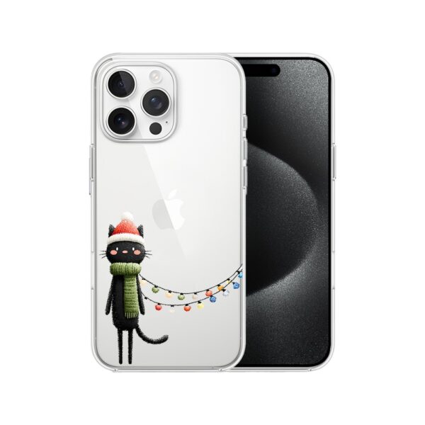 Etui do iPhone 15 Pro, Przytulne święta, Kot przebrany za elfa, przeźroczyste