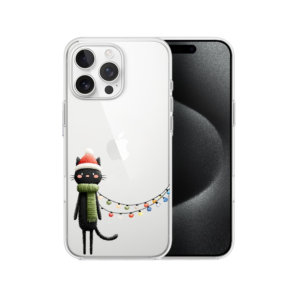 Etui do iPhone 15 Pro Max, Przytulne święta, Kot przebrany za elfa, przeźroczyste