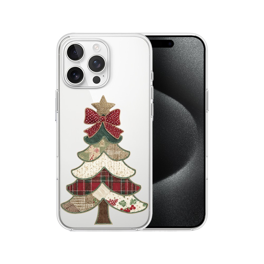 Etui do iPhone 15 Pro Max, Przytulne święta, Kraciasta choinka, przeźroczyste