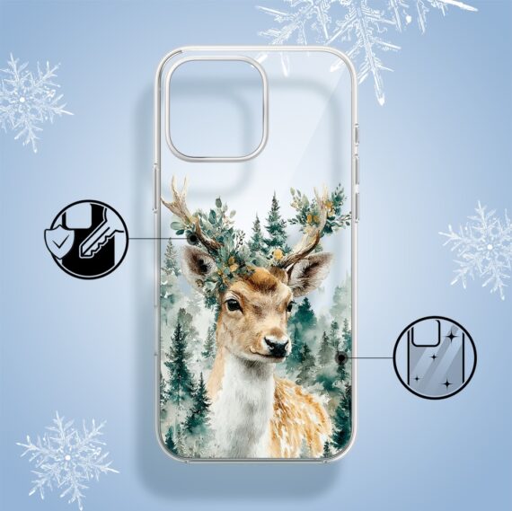 Etui do iPhone 15 Pro, Przytulne święta, Leśny Jelonek, przeźroczyste1
